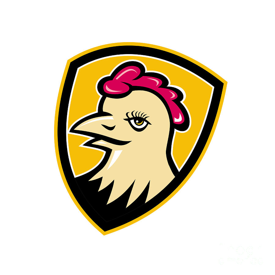 Chicken Digital Art - Hen Head Shield Mascot by Aloysius Patrimonio