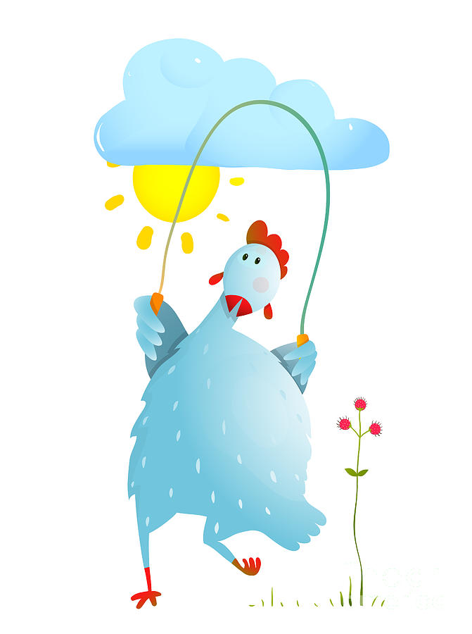 Play Digital Art - Hen Jumping Rope Childish Cartoon by Popmarleo Play Digital Art - Hen Jumping Rope Childish Cartoon by Popmarleo