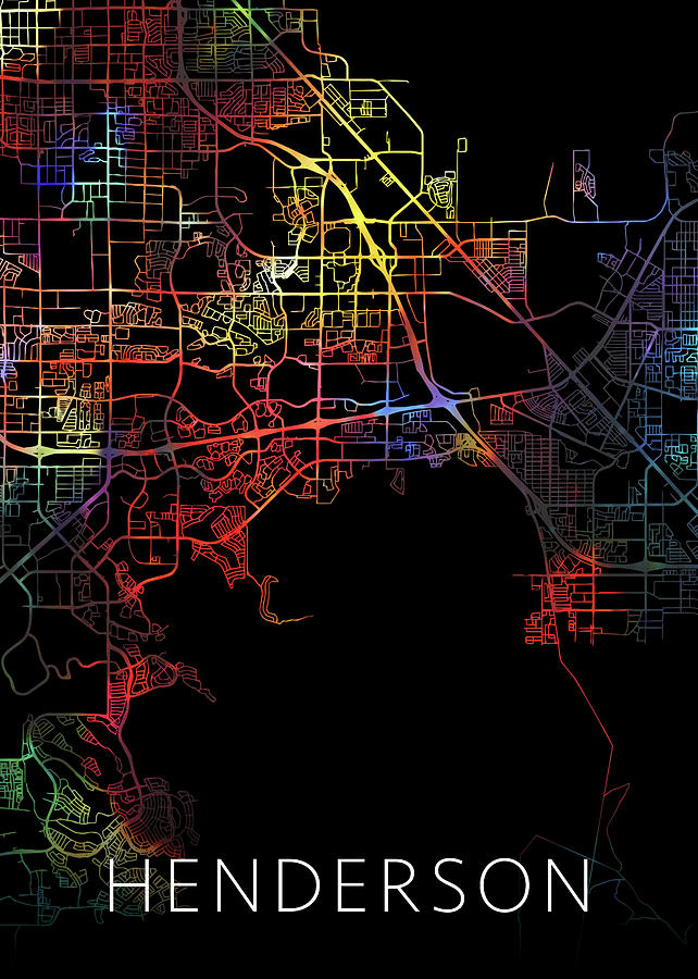 Henderson Nevada Watercolor City Street Map Dark Mode Mixed Media by ...