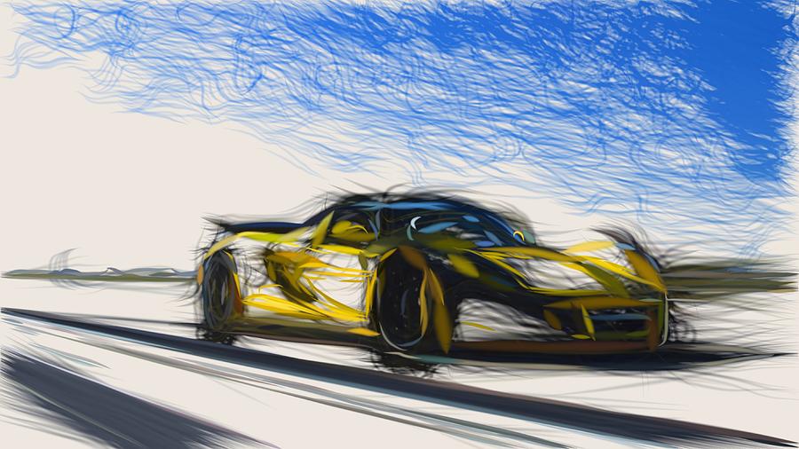 Hennessey Venom GT Spyder Draw Digital Art by CarsToon Concept