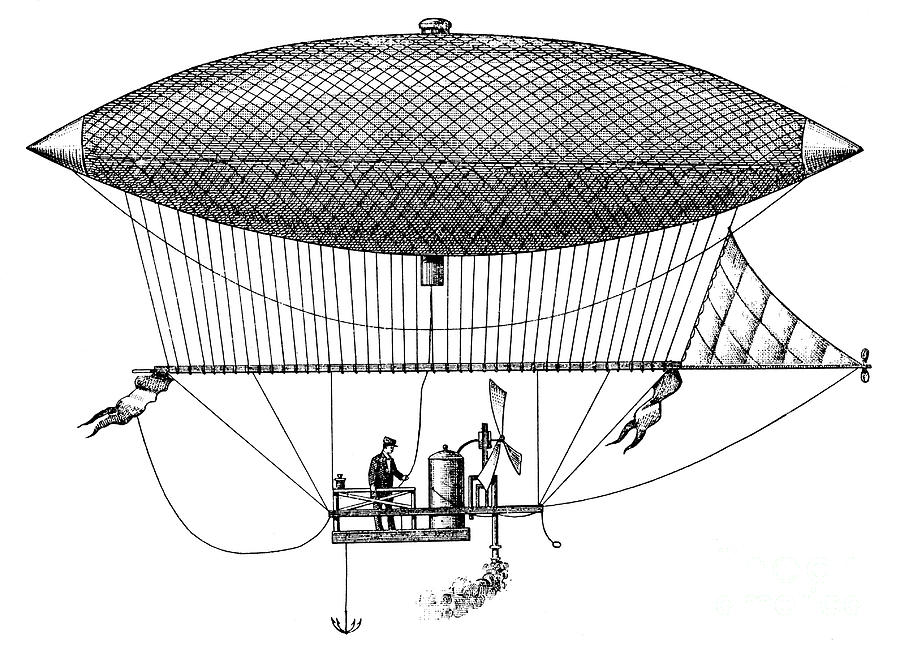 Henri Giffards Steerable Airship Drawing by Print Collector