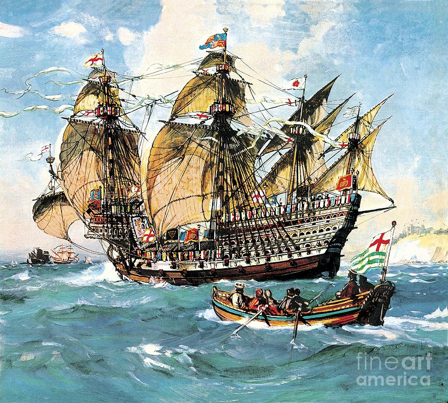Flag Painting - Henri Grace A Dieu The Flagship Of The Henry Viii by English School