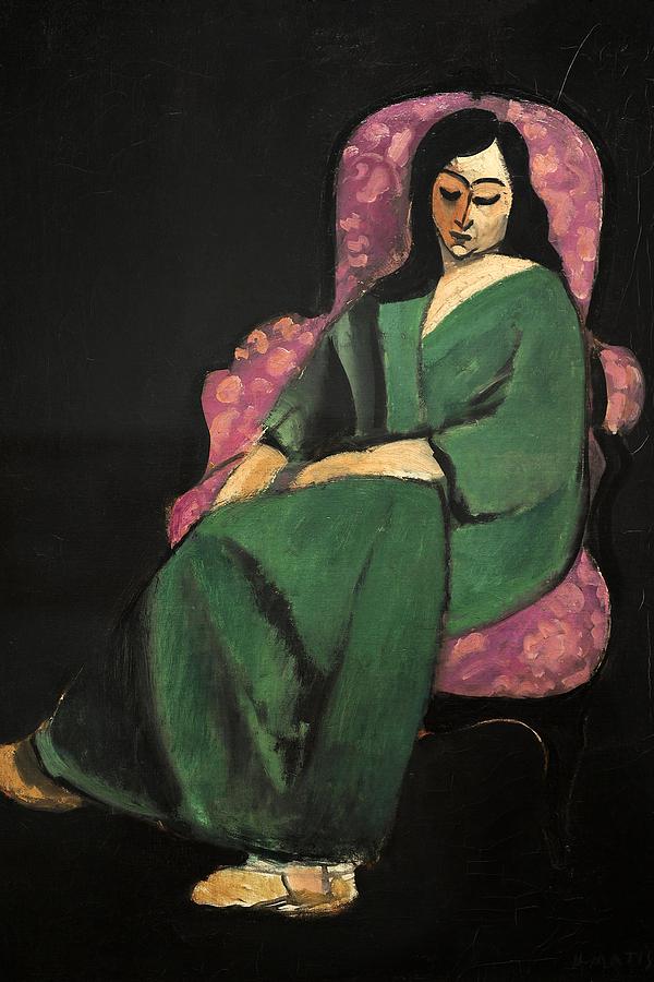 Henri Matisse -1869-1954-. Laurette in a Green Robe, Black Background, 1916. Painting by Henri Matisse -1869-1954-