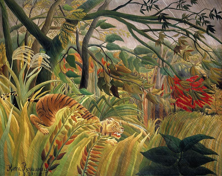 Henri Rousseau Drawing - Henri Rousseaus Tiger In A Tropical by Andrew Duke
