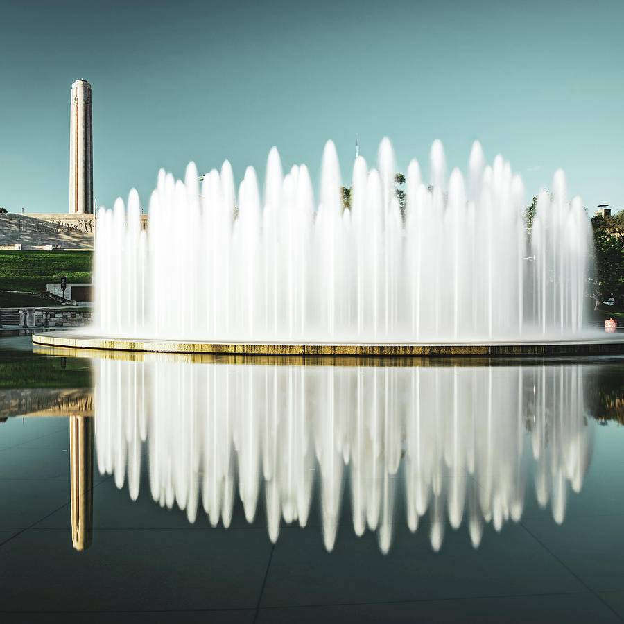 Henry Wollman Bloch Fountain and Liberty Memorial - Square Photograph by Gregory Ballos