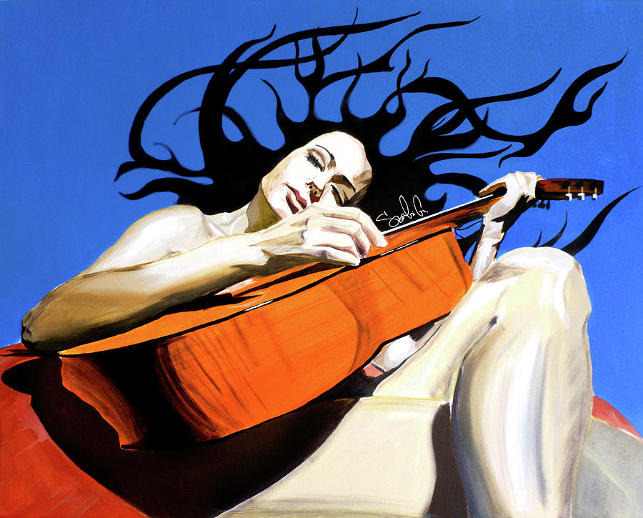 Her Guitar Painting by Sergio Gutierrez