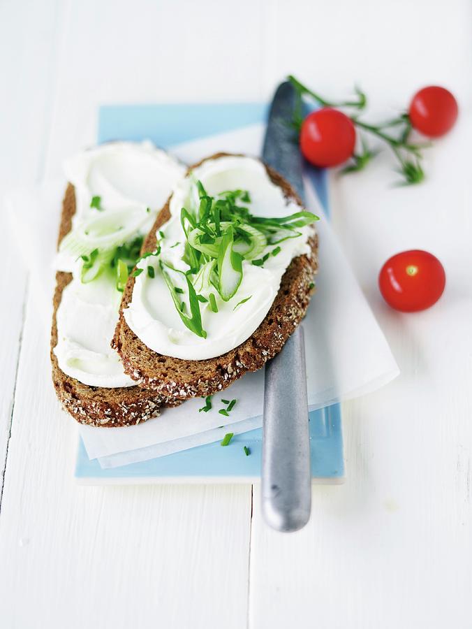 Herb Bread With Cream Cheese, Chives, Parsley And Leek Photograph by Jalag / Janne Peters
