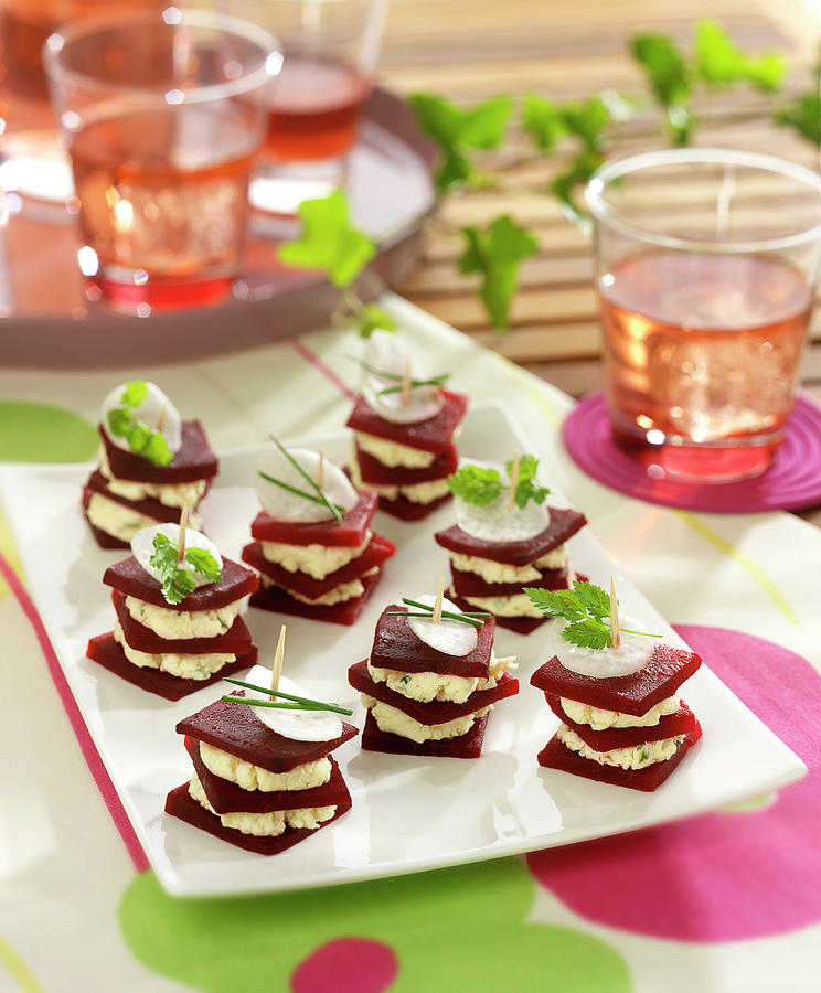 Herb Fromage Frais And Beetroot Mini Layer Appetizers Photograph by Bertram