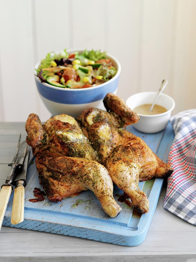 Herb Roast Chicken With Salad Photograph by Gareth Morgans