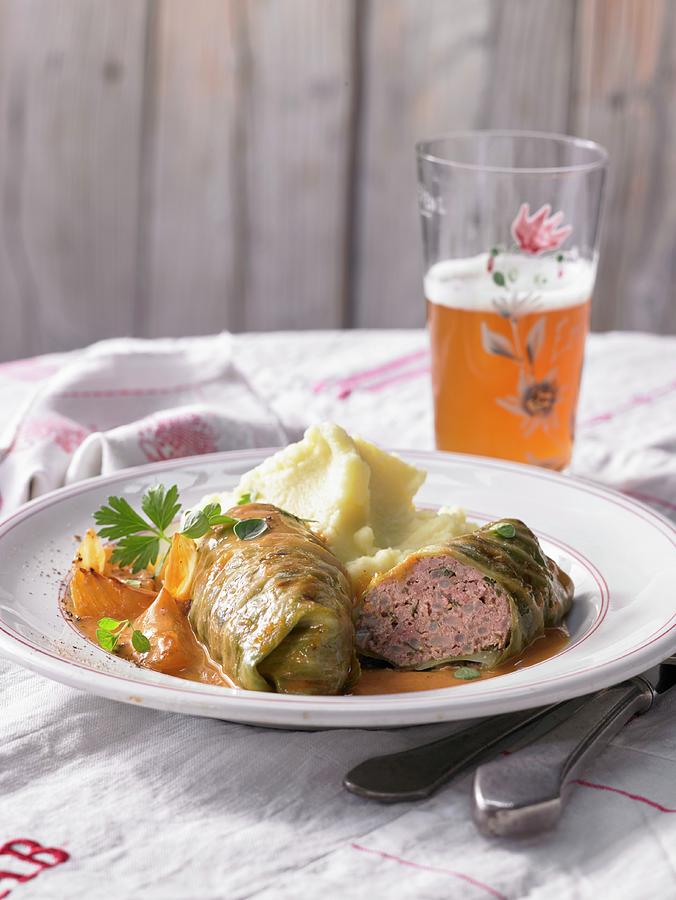 Herb Rolls With Mashed Potatoes And Beer austria Photograph by Jan-peter Westermann