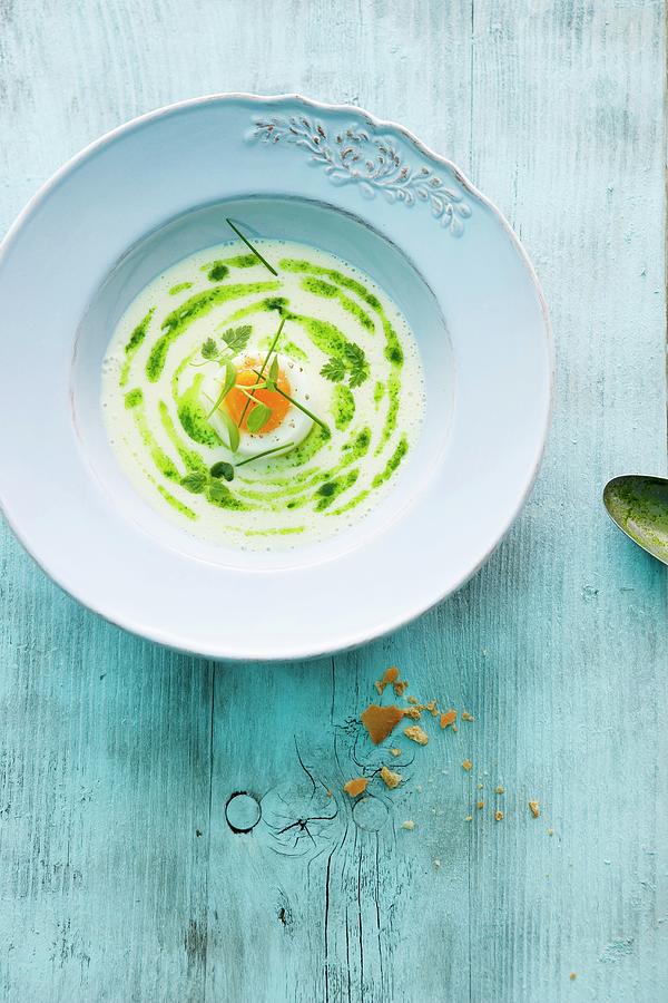 Herb Soup With Egg Photograph by Michael Wissing