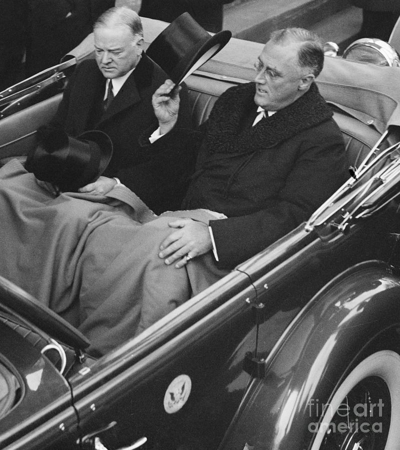 Herbert Hoover And Fdr In An Automobile Photograph by Bettmann
