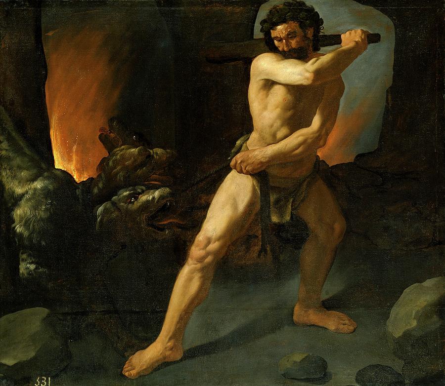 Hercules and Cerberus, 1634, Spanish School, Oil on canvas, 132 cm x 15... Painting by Francisco de Zurbaran -c 1598-1664-