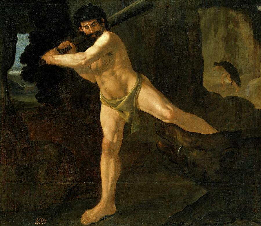 Hercules Fights with the Erymanthischen Boar, 1634, Spanish School, Oil... Painting by Francisco de Zurbaran -c 1598-1664-