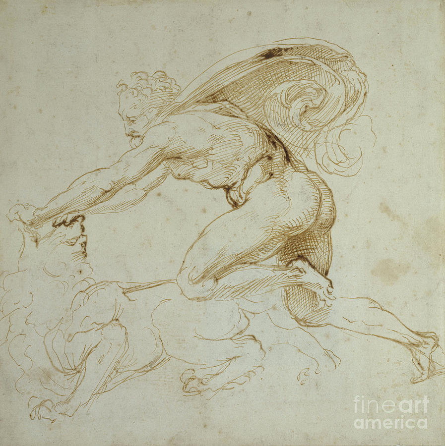 Hercules Overpowering A Lion By Raphael Painting by Raphael