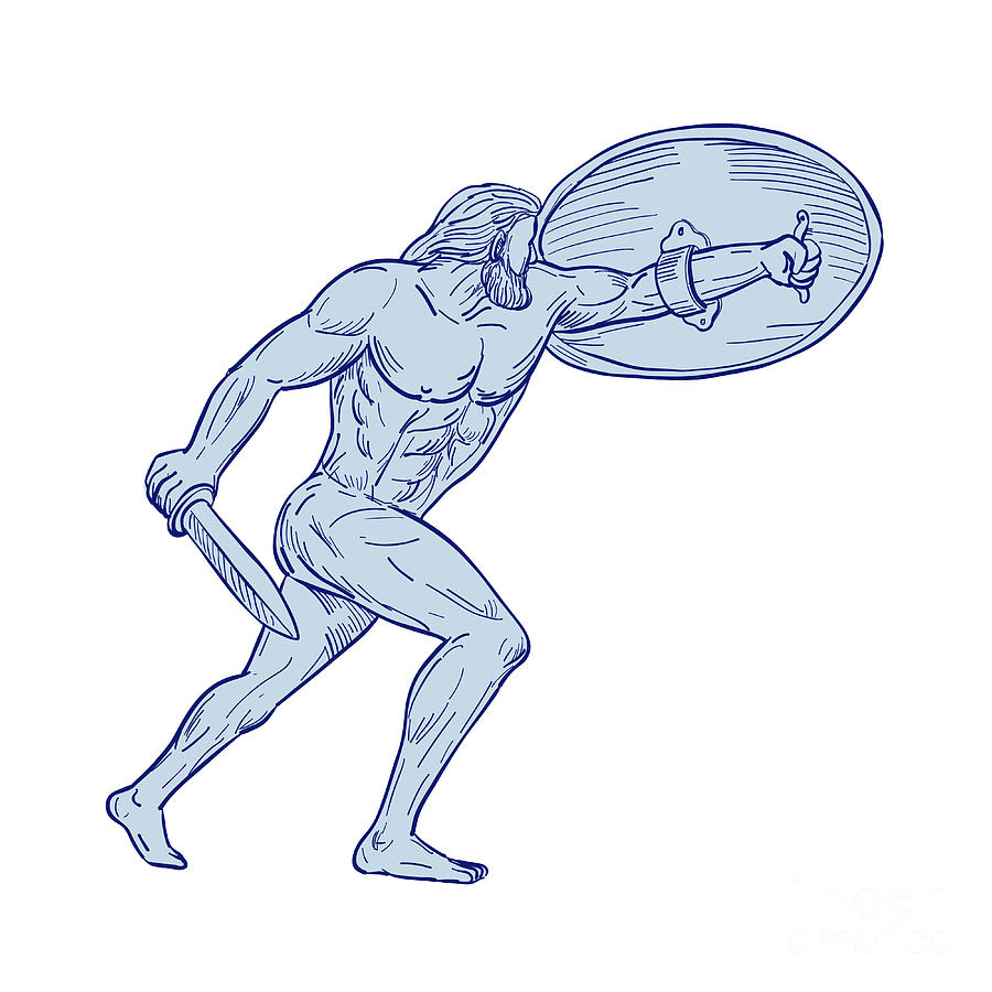 Hercules With Shield and Sword Drawing Digital Art by Aloysius