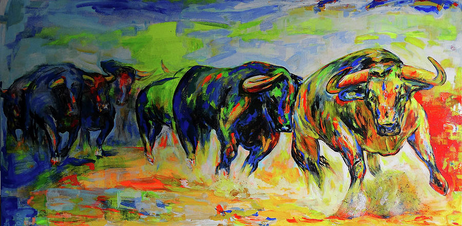 Herd of Bulls Painting by Koro Arandia