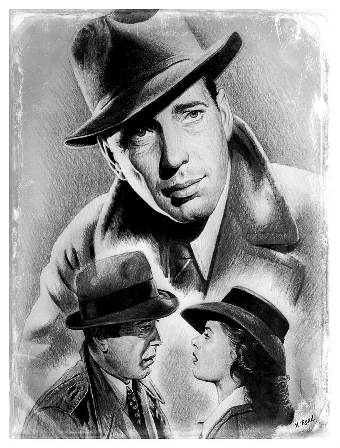 Casablanca Movie Drawing - Heres looking at you kid cinema edit by Andrew Read