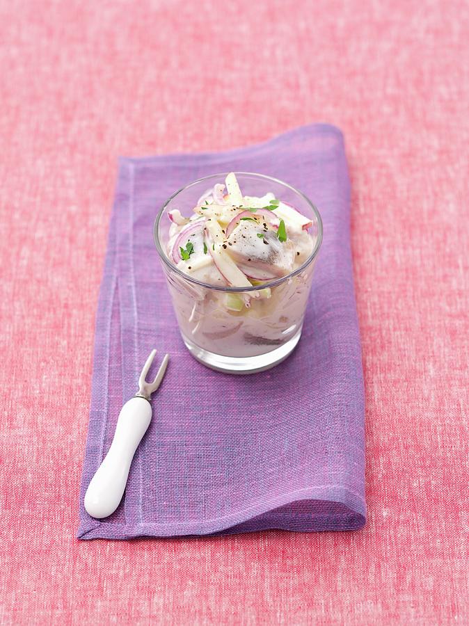 Hering And Apple Salad With Red Onions And Cream Photograph by Rua Castilho