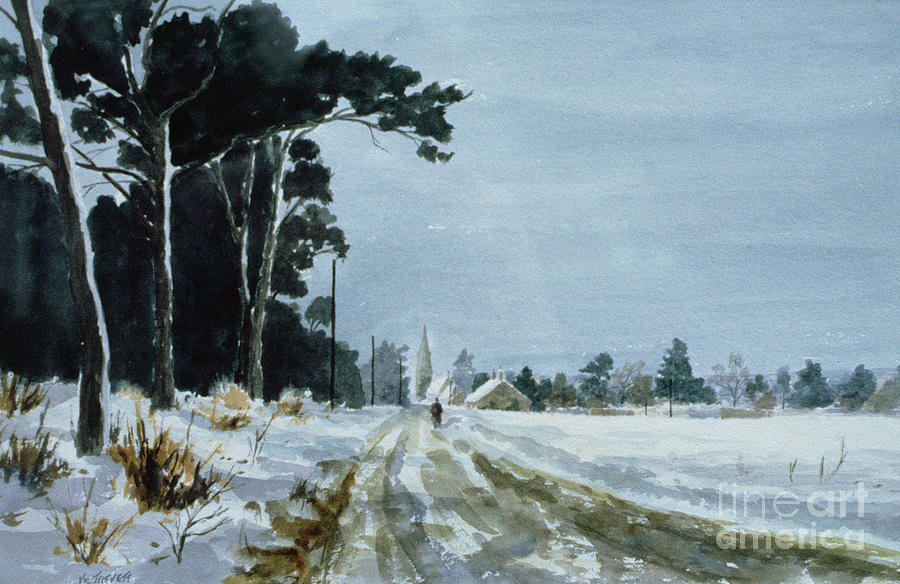 Hermitage Road In The Snow, Village Of Higham, Near Rochester Painting by Vic Trevett