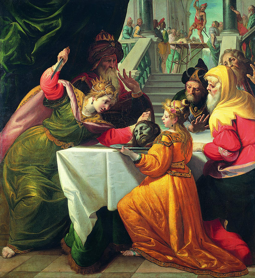 Herodias presented with the Head of the Baptist by Salome Painting by Giovanni Andrea Ansaldo