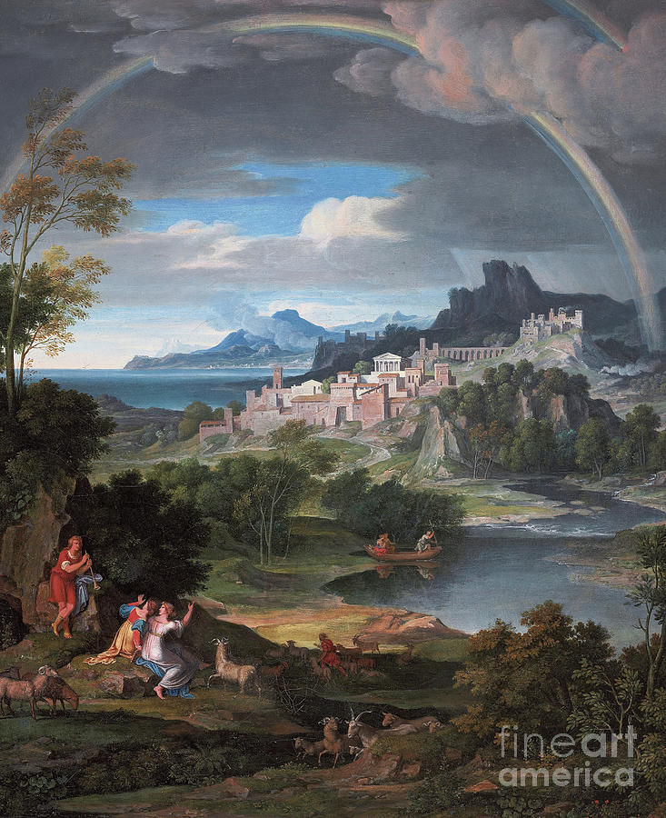 Joseph Anton Koch Painting - Heroic landscape with rainbow, 1806  by Joseph Anton Koch
