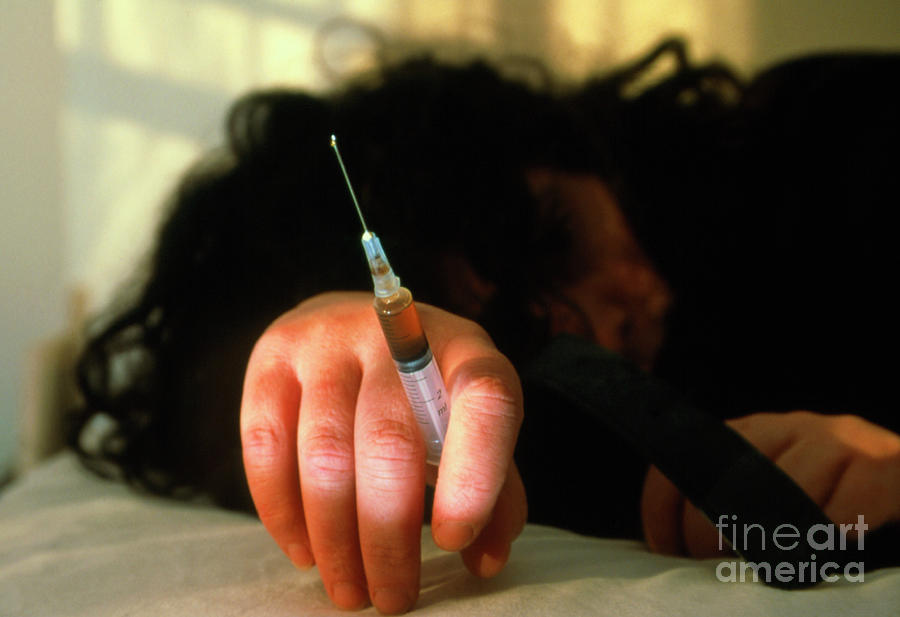 Syringe Photograph - Heroin User Slumped After Injecting The Drug by Conor Caffrey/science Photo Library