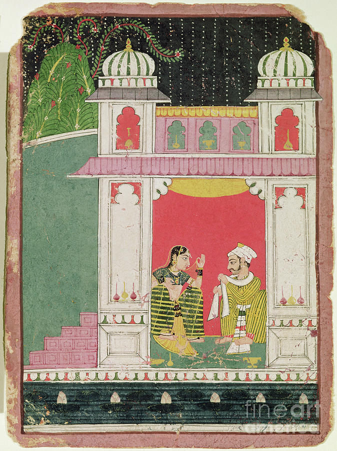 Heroine And Her Lover In A Pavilion, C.1640-50 Painting by Indian School