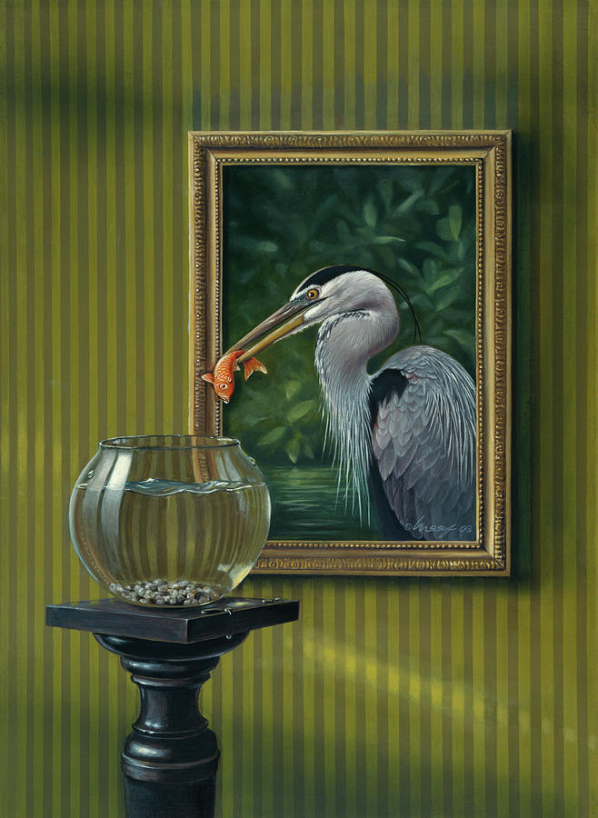 Heron And Goldfish Painting by Harro Maass