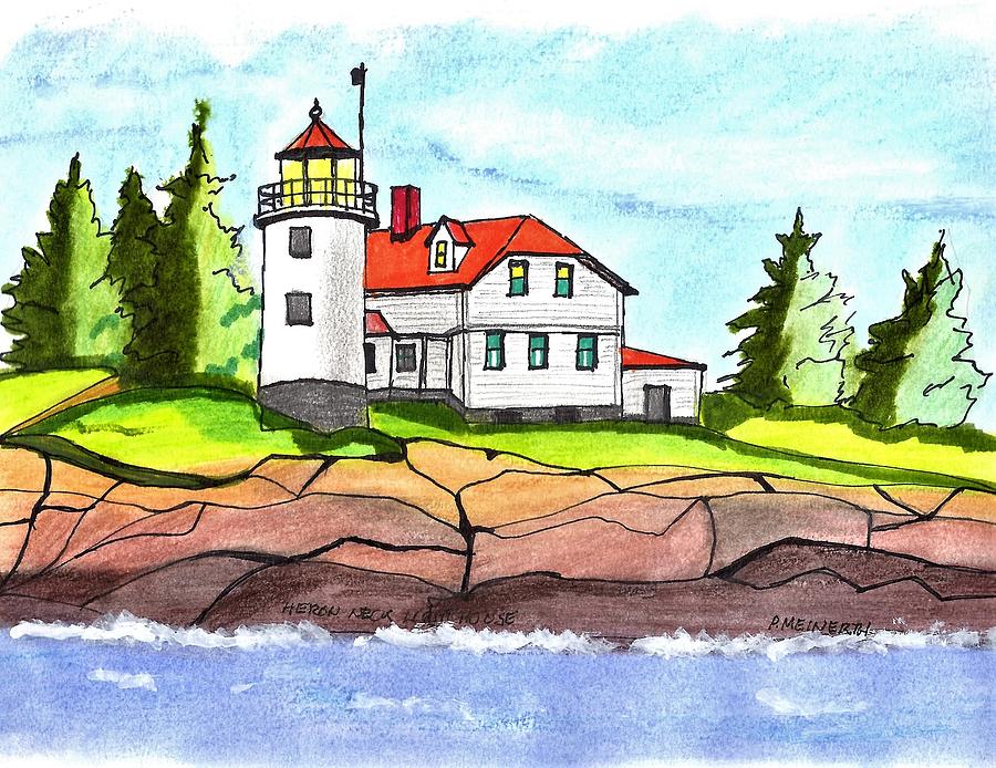 Heron Neck Lighthouse- Maine Drawing by Paul Meinerth
