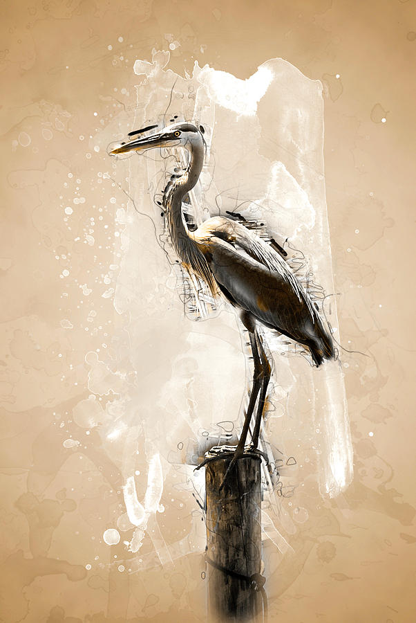 Heron on Post Digital Art by Pheasant Run Gallery