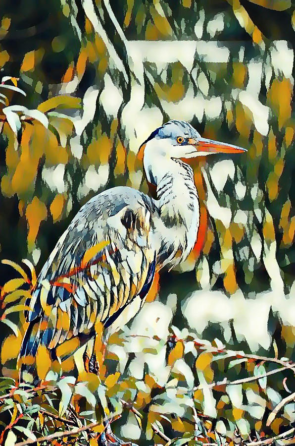Heron Perched in Trees Painting by Jeelan Clark
