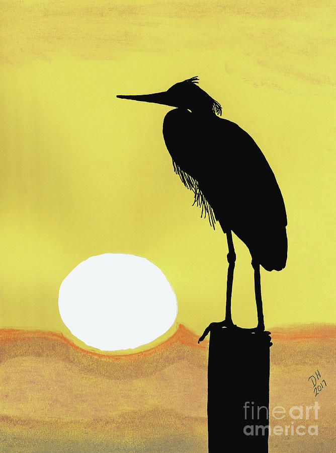Heron Silhouette Sunset Drawing by D Hackett
