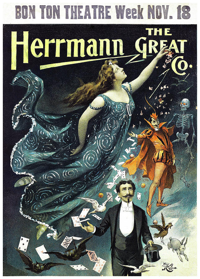 Vintage Drawing - Herrmann The Great Restored Vintage Poster by Vintage Treasure