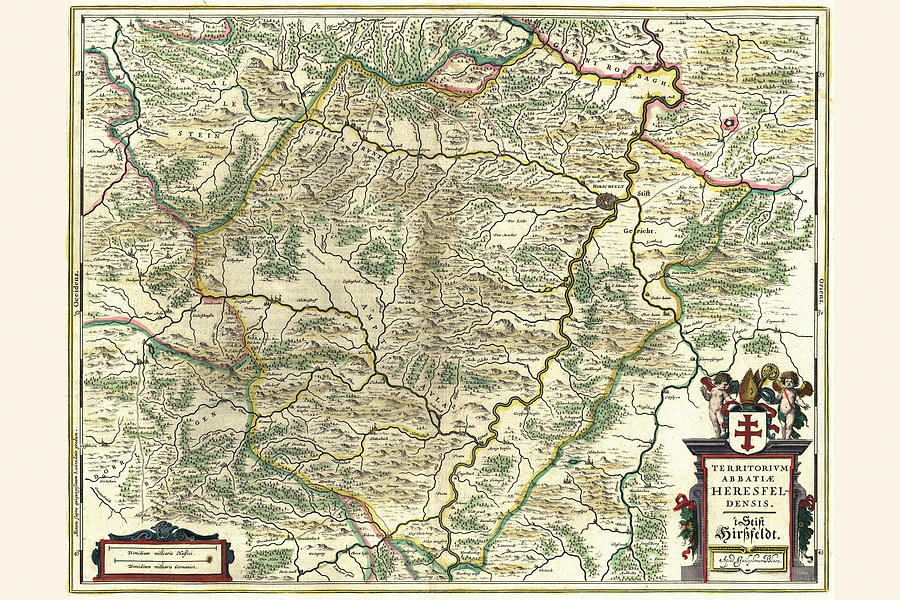 Map Painting - Hersfeld, Hesse, Germany by Willem Janszoon Blaeu (Blau)