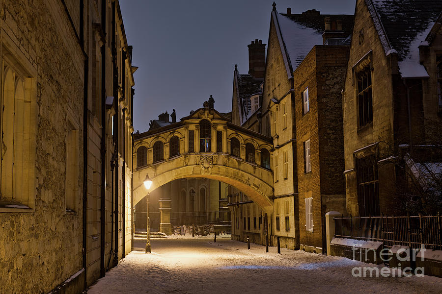 Hertford bridge in the Snow Before Dawn Photograph by Tim Gainey