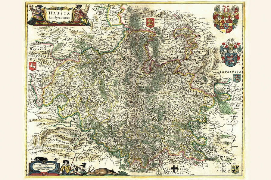 Map Painting - Hesse, Germany by Willem Janszoon Blaeu (Blau)