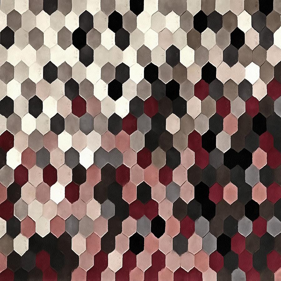 Hexagon Pattern In Gray and Burgundy Autumn Colors Painting by Taiche Acrylic Art