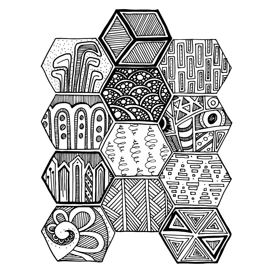 Hexagons Drawing by Line Upon Line Designs - Pixels
