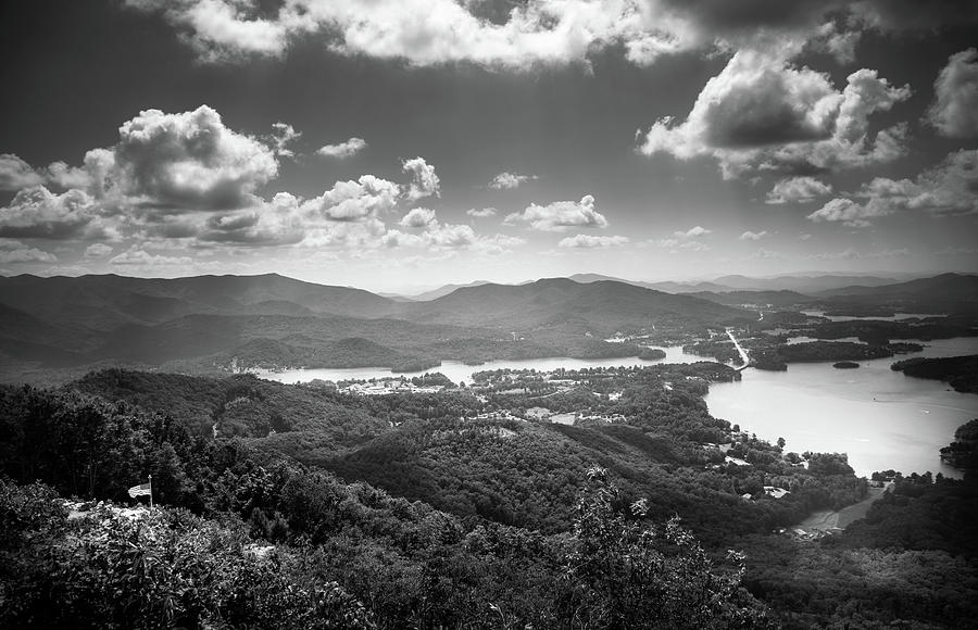 Hiawassee and Lake Chatuge From Bell Mountain In Black and White Photograph by Greg and Chrystal Mimbs