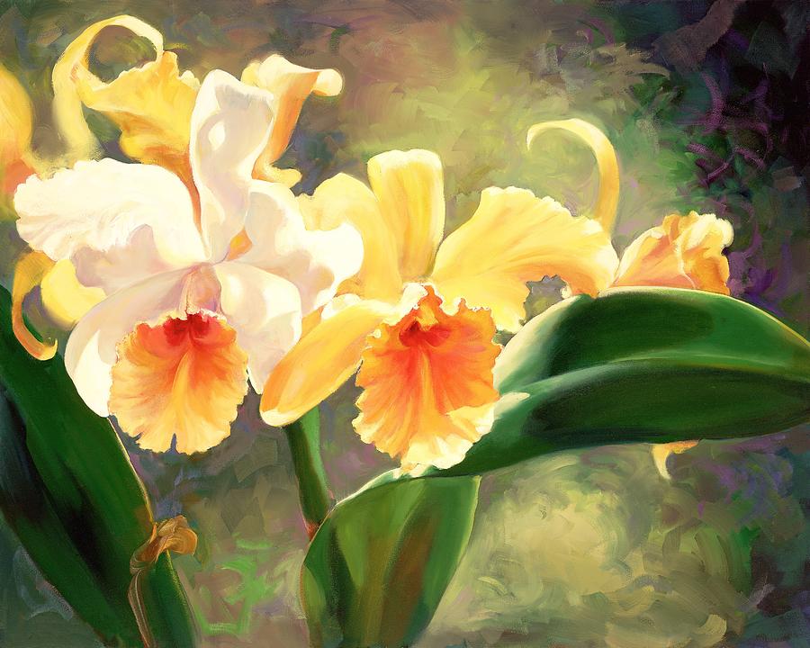 Hibel Orchids Painting