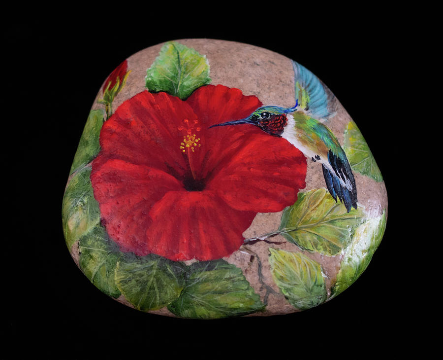 Hibiscus and Hummer Painting by Nancy Lauby