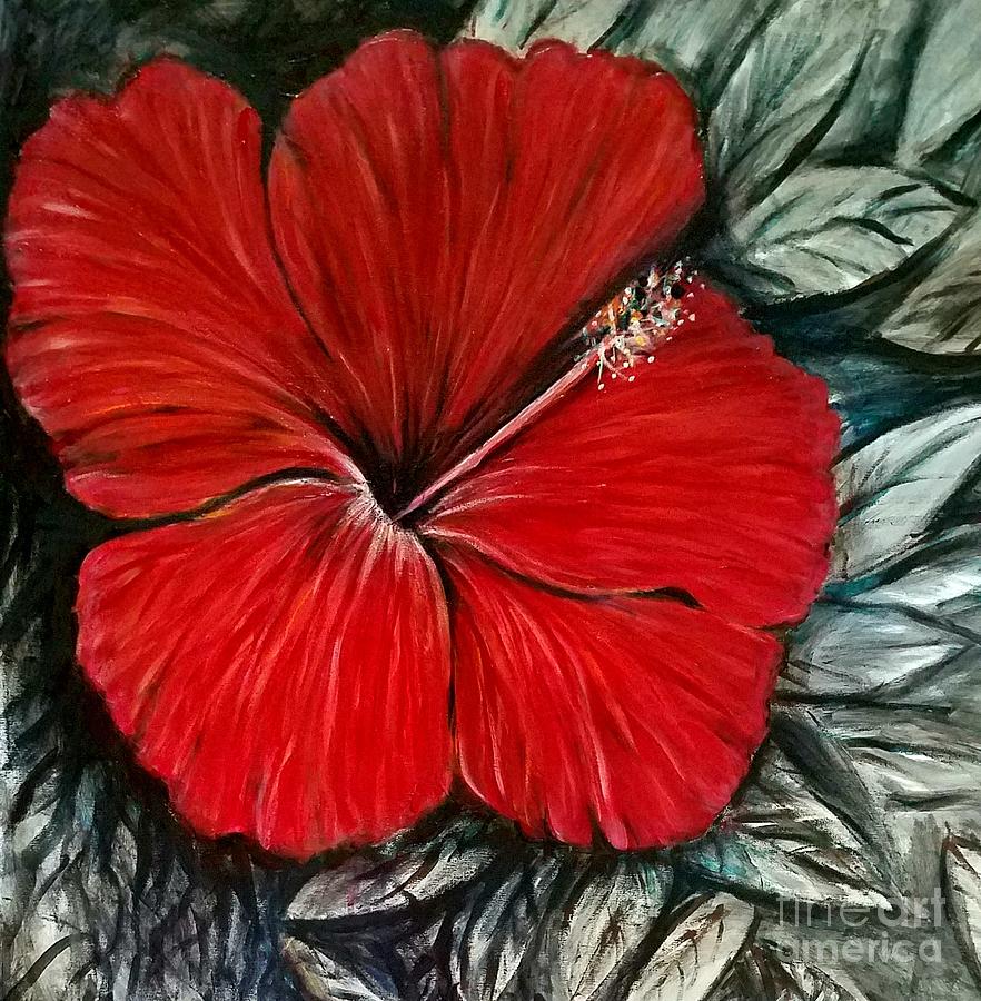 red Hibiscus Florida art Painting by Larry Palmer