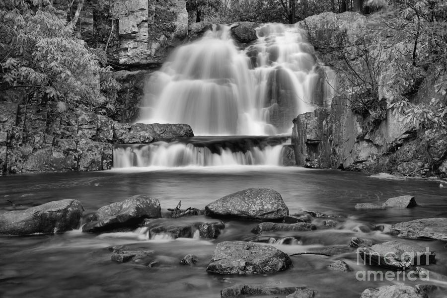 Hickory Run Pocono Waterfall Black And White Photograph by Adam Jewell