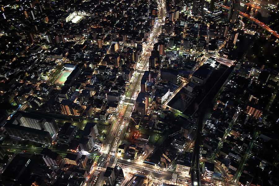 Aerial View Digital Art - High Angle Cityscape And Highways At Night, Tokyo, Japan by Peter Muller Aerial View Digital Art - High Angle Cityscape And Highways At Night, Tokyo, Japan by Peter Muller