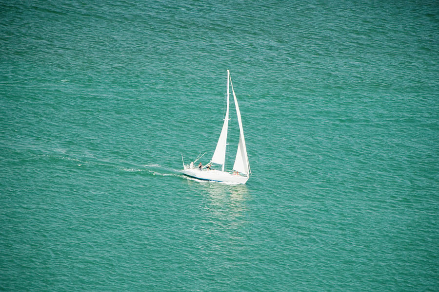 High Angle View Of A Sailboat, San Photograph by Medioimages/photodisc