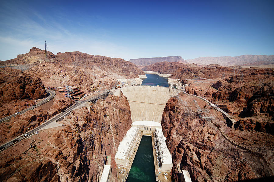 Mountain Photograph - High Angle View Of Hoover Dam Amidst Mountains Against Sky by Cavan Images