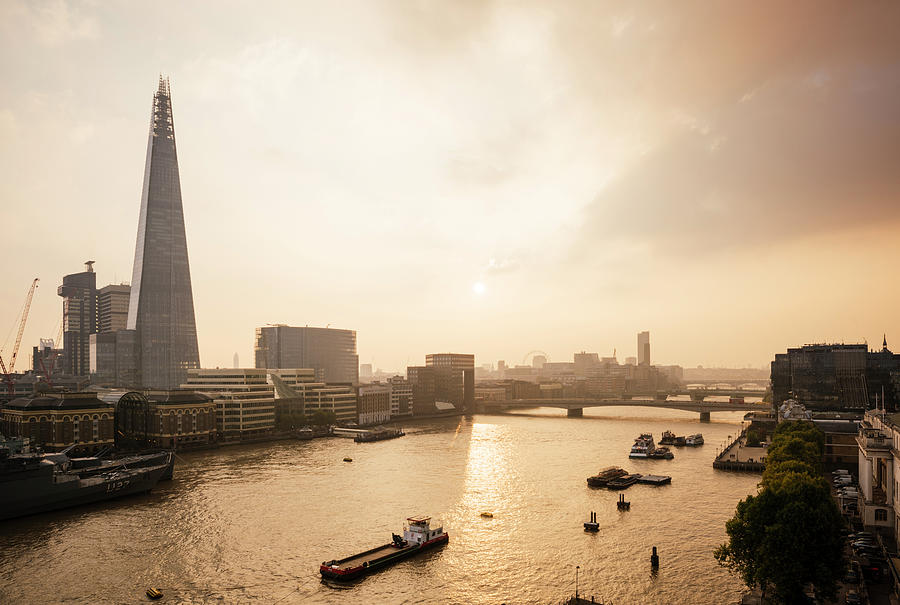 London Digital Art - High Angle View Of Thames River And The Shard Building, London, Uk by Ben Pipe Photography