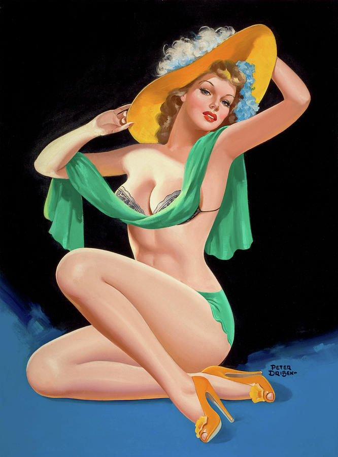 High-Heel Beauties in Green Scarf Painting by Peter Driben