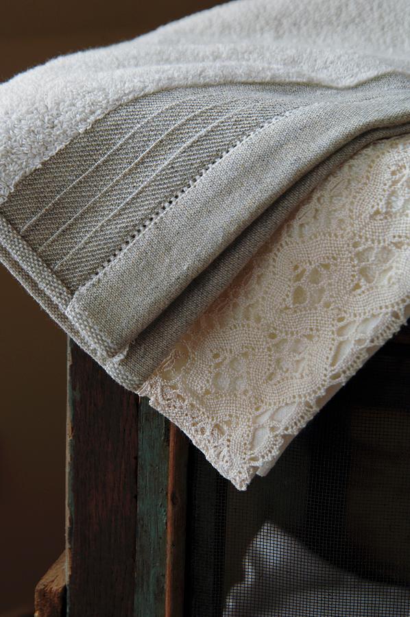 High-quality Towel And Lace Cloth In Old-fashioned, Natural Look Photograph by Christophe Madamour